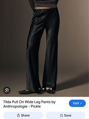 Anthropologie Wide-Leg Pull-On Satin Pants — Black